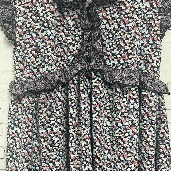 Easel Tiered Midi Dress Purple Floral Ruffle Sleeve Boho Cottage Core Large - Picture 7 of 12